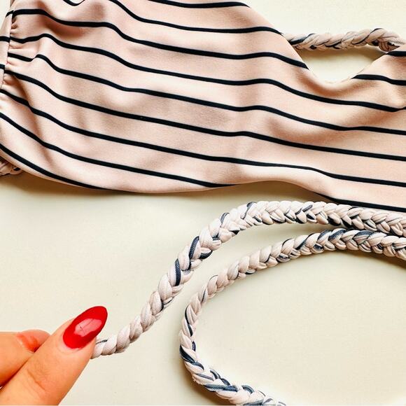 ACACIA SWIMWEAR Baby Pink Navy Blue Samoa Cape Cod Stripe Braid Bikini Top XS - Picture 4 of 10